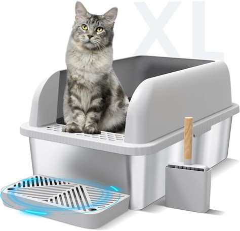 iprimio enclosed sides stainless steel xl cat litter box|covered stainless steel litter box.